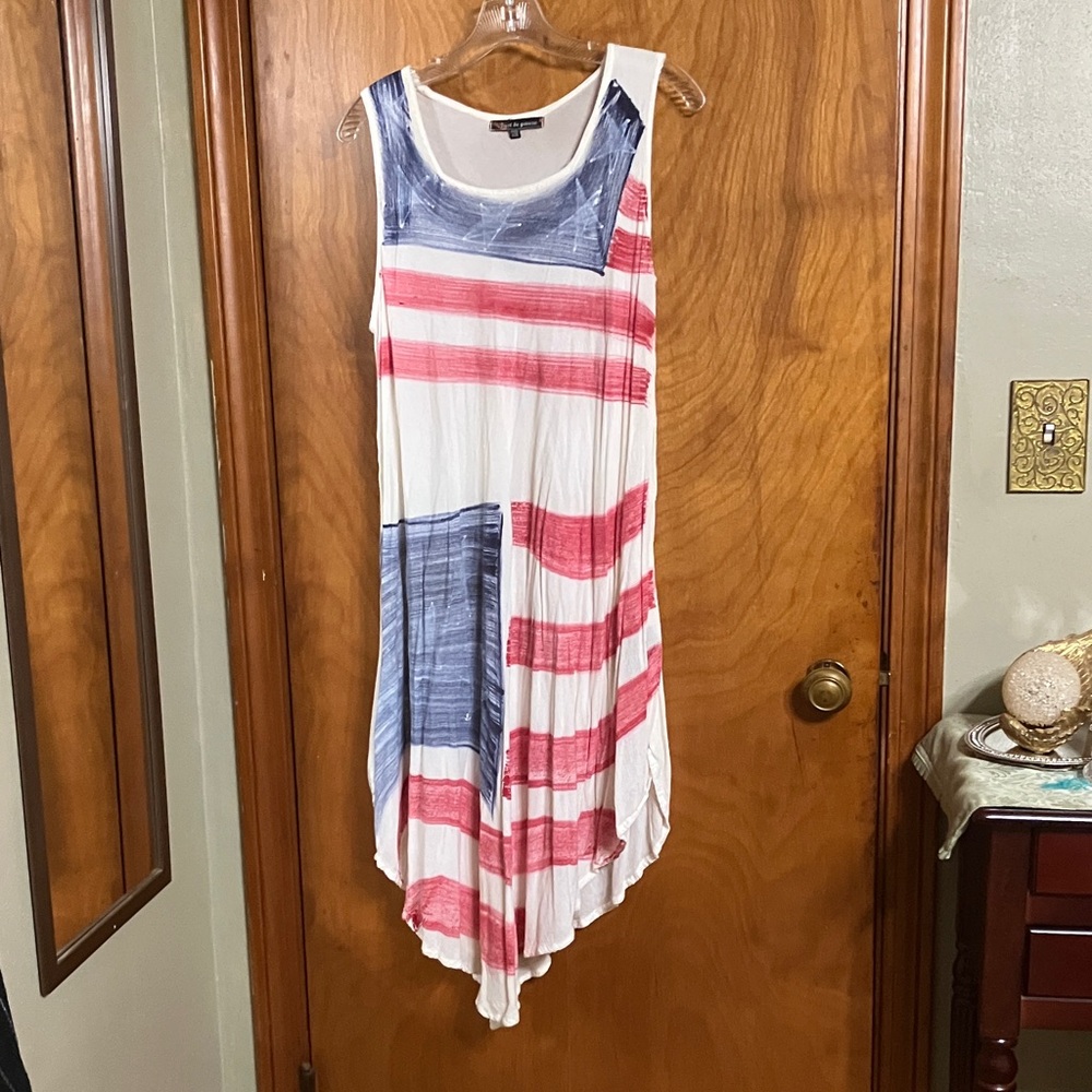 Sleeveless Red white and blue American flag Maxi Dress - Casual Summer Style